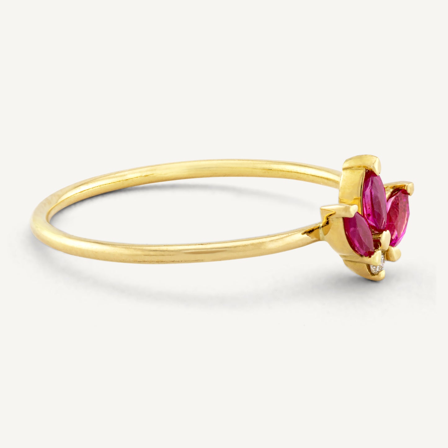 18K Yellow Gold Petaled Ruby Ring with Natural Red Rubies and Diamonds