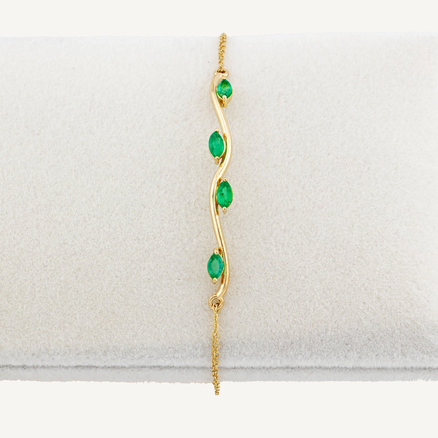 18K Yellow Gold Emerald Swirl Bracelet with Natural Green Emeralds