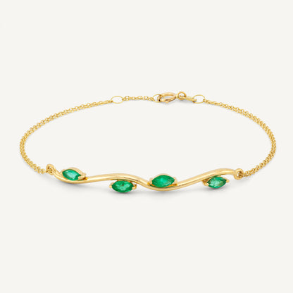 18K Yellow Gold Emerald Swirl Bracelet with Natural Green Emeralds