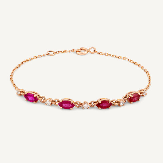 18K Rose Gold Ruby Sparkle Bracelet with Natural Rubies and Diamonds