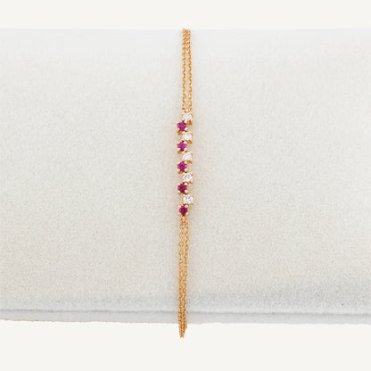 18K Yellow Gold Ruby Melody Bracelet with Natural Rubies and Diamonds