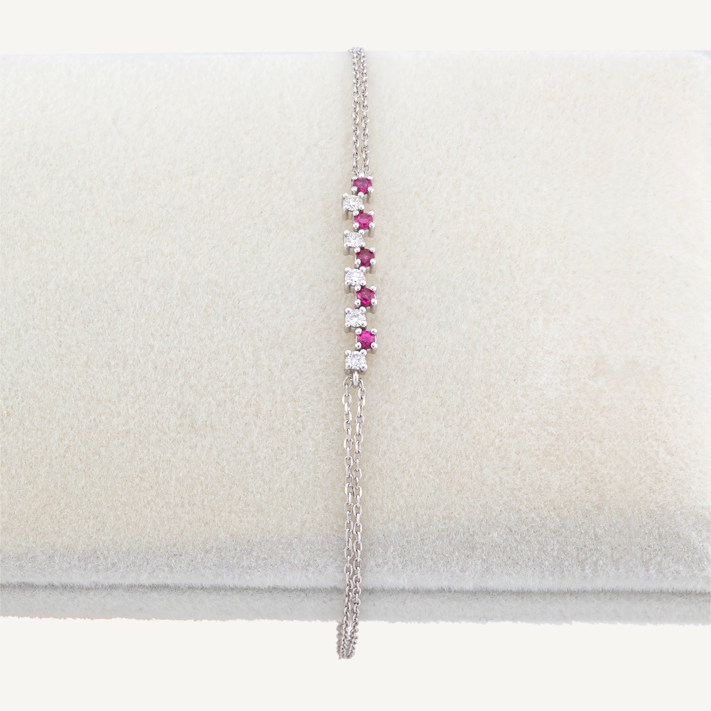 18K White Gold Ruby Melody Bracelet with Natural Rubies and Diamonds