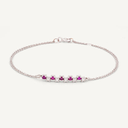 18K White Gold Ruby Melody Bracelet with Natural Rubies and Diamonds