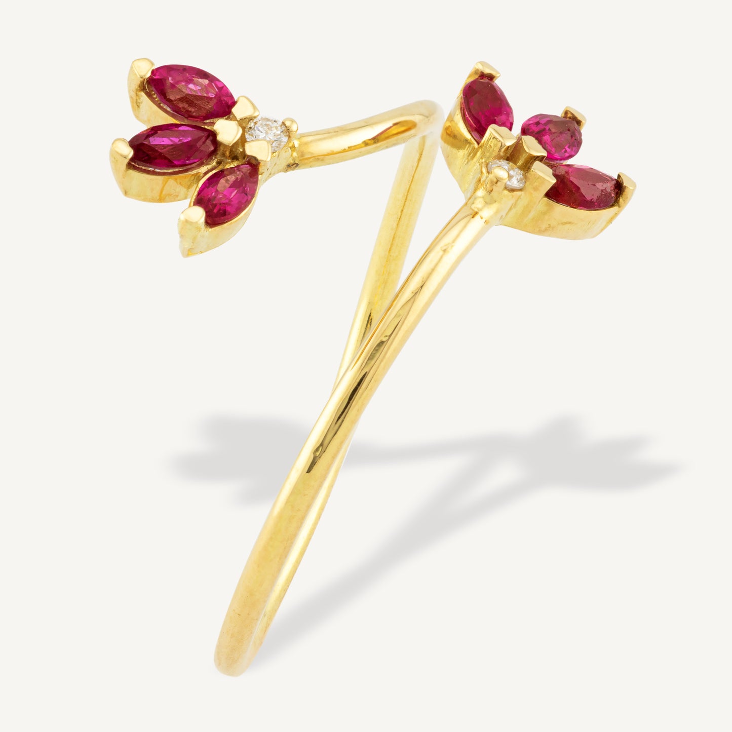 18K Yellow Gold Rubied Embrace Ring with Natural Rubies and Diamonds