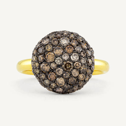 18K Yellow Gold Domed Diamond Ring with Natural Diamonds