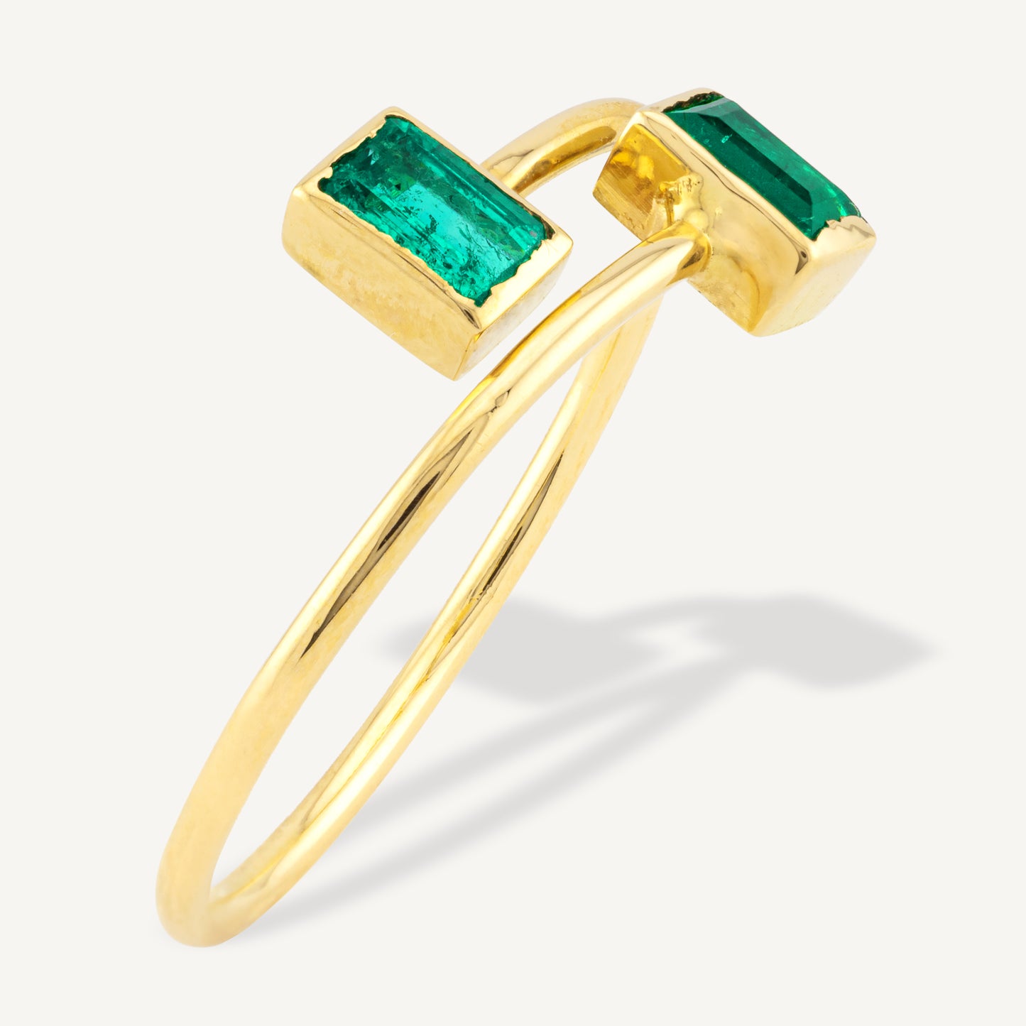 18K Yellow Gold Evergreen Emerald Ring with Natural Green Emeralds