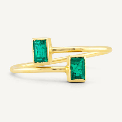 18K Yellow Gold Evergreen Emerald Ring with Natural Green Emeralds