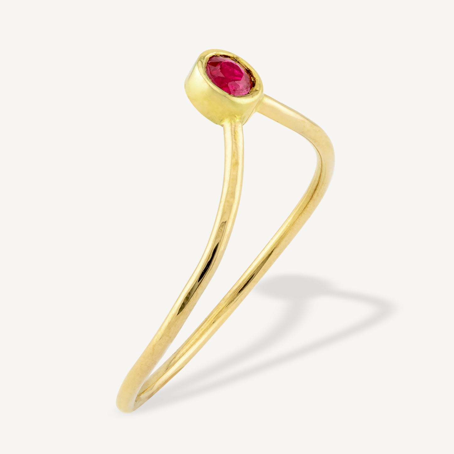 18K Yellow Gold Ruby V-Ring with Natural Ruby