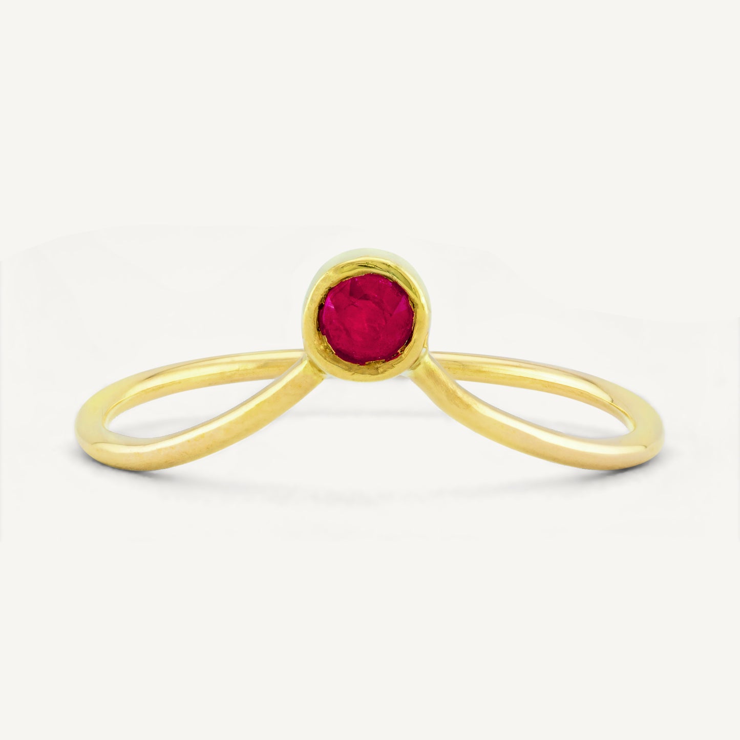 18K Yellow Gold Ruby V-Ring with Natural Ruby