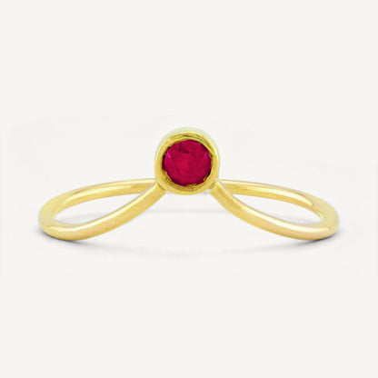 18K Yellow Gold Ruby V-Ring with Natural Ruby