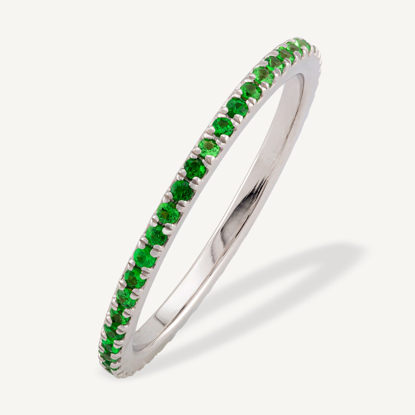 18K White Gold Tsavorite Eternity Band Ring with Natural Tsavorite Garnets