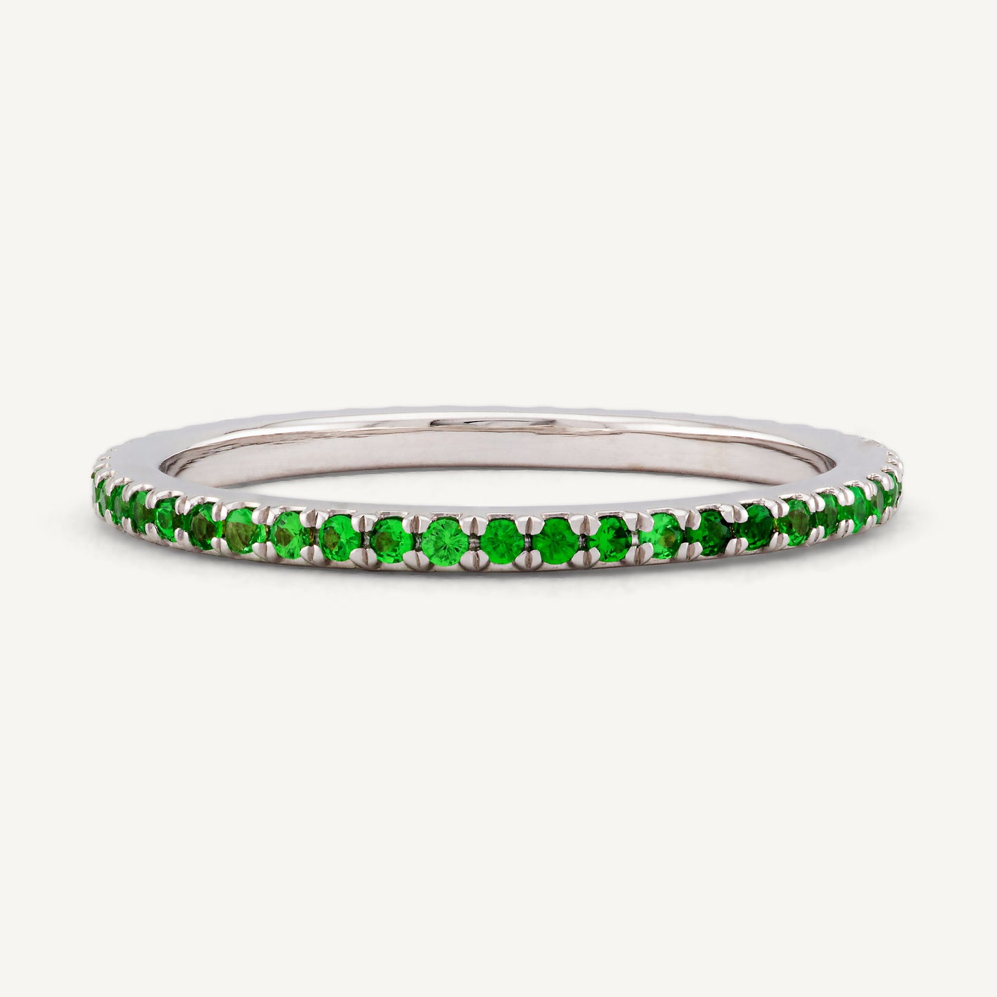 18K White Gold Tsavorite Eternity Band Ring with Natural Tsavorite Garnets