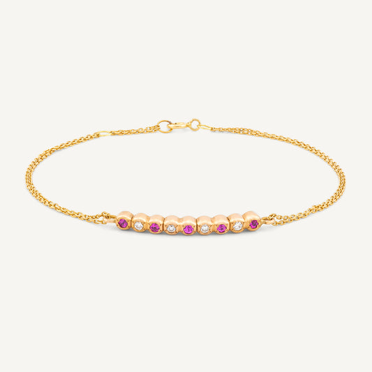 18K Yellow Gold Ruby and Diamond Symphony Bracelet with Natural Rubies and Diamonds