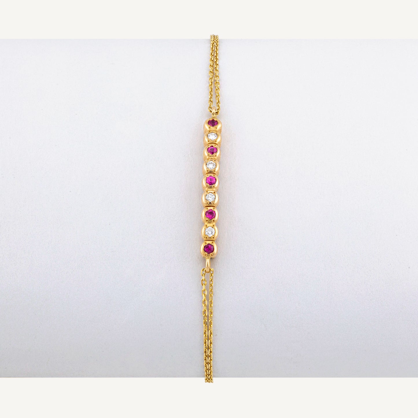 18K Yellow Gold Ruby and Diamond Symphony Bracelet with Natural Rubies and Diamonds