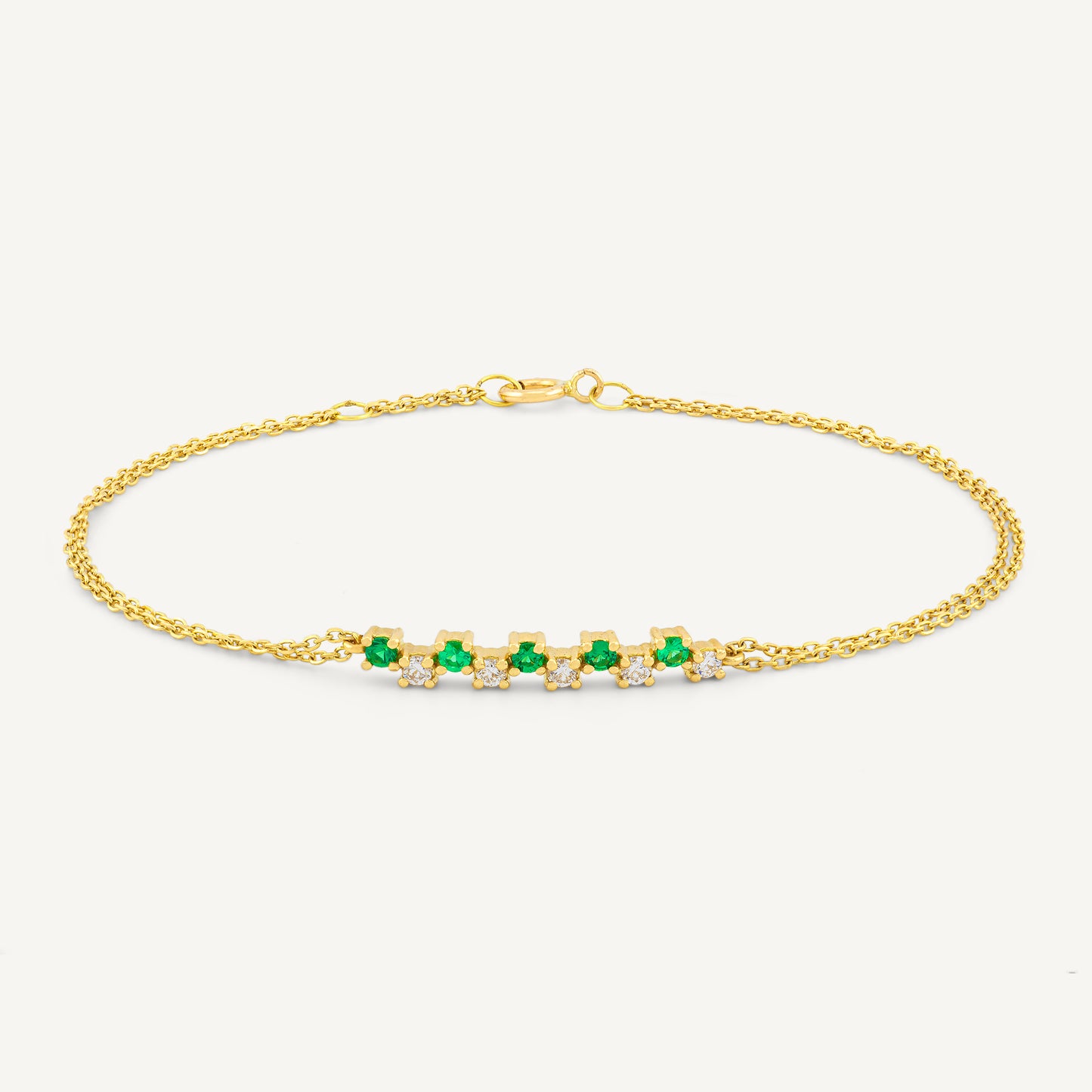 18K Yellow Gold Emerald Melody Bracelet with Natural Emeralds and Diamonds