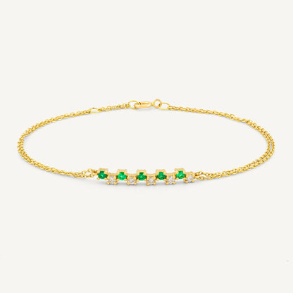 18K Yellow Gold Emerald Melody Bracelet with Natural Emeralds and Diamonds