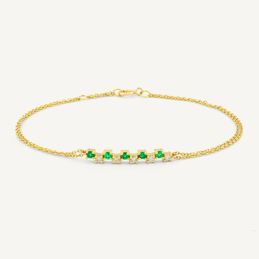 18K Yellow Gold Emerald Melody Bracelet with Natural Emeralds and Diamonds