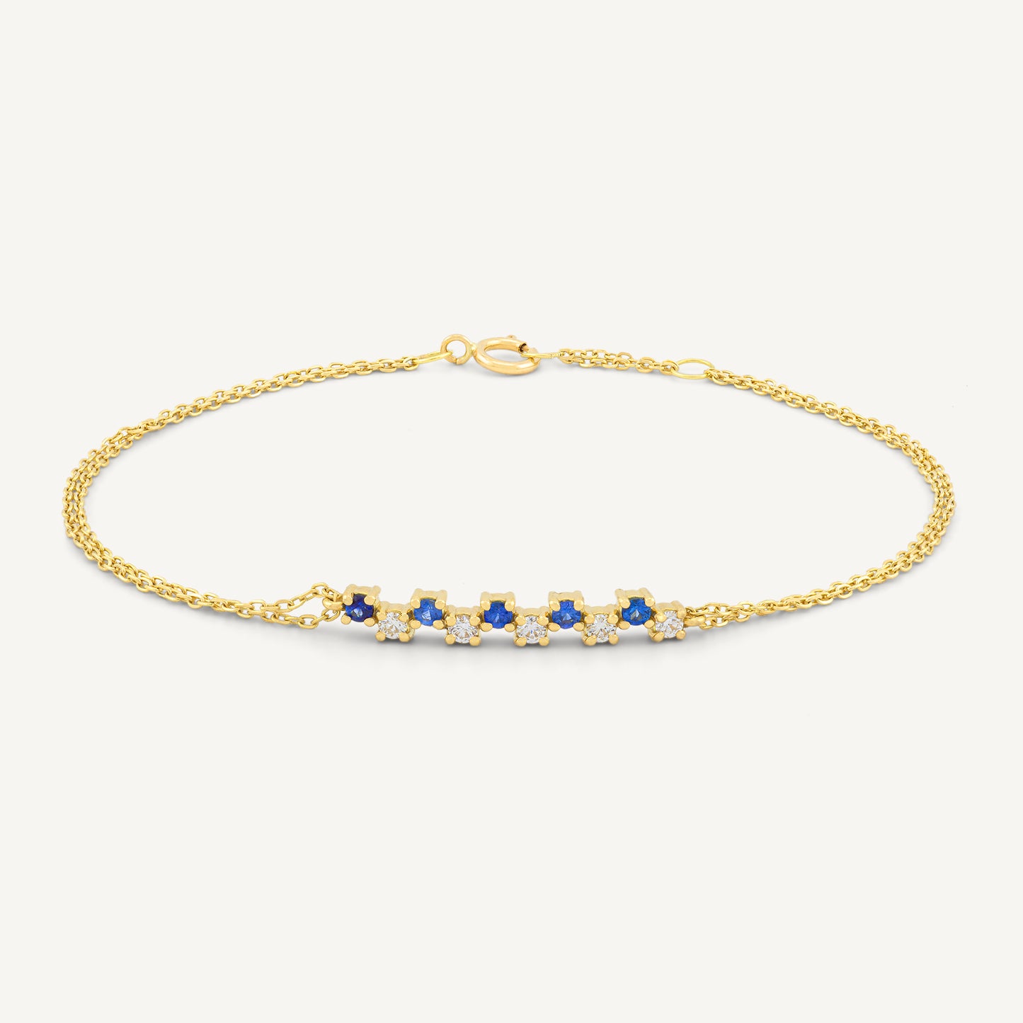 18K Yellow Gold Sapphire Melody Bracelet with Natural Blue Sapphires and Diamonds