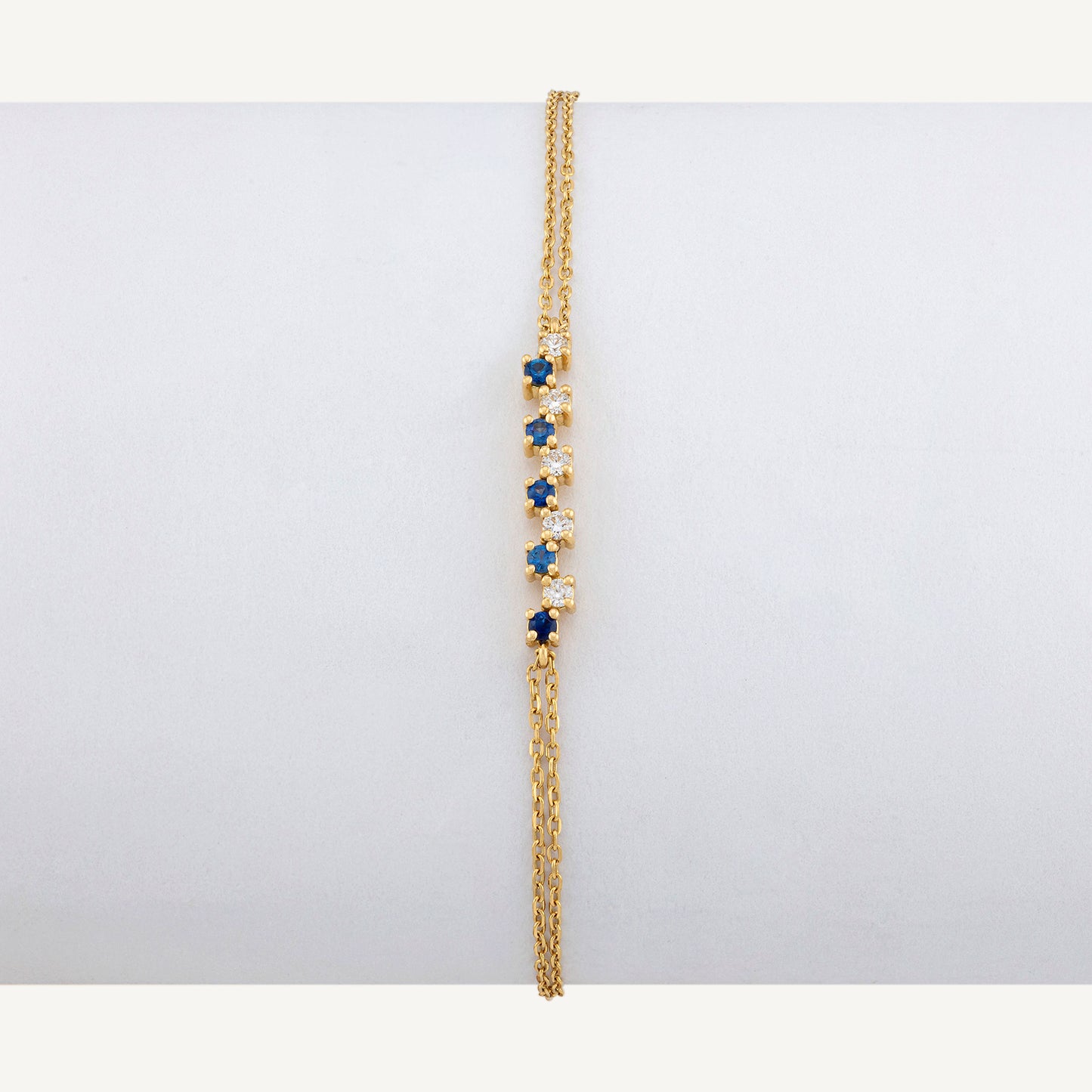 18K Yellow Gold Sapphire Melody Bracelet with Natural Blue Sapphires and Diamonds