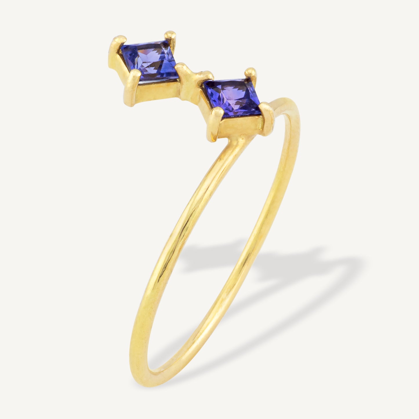 18K Yellow Gold Dual Sapphire Ring with Natural Blue Sapphires