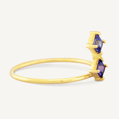 18K Yellow Gold Dual Sapphire Ring with Natural Blue Sapphires