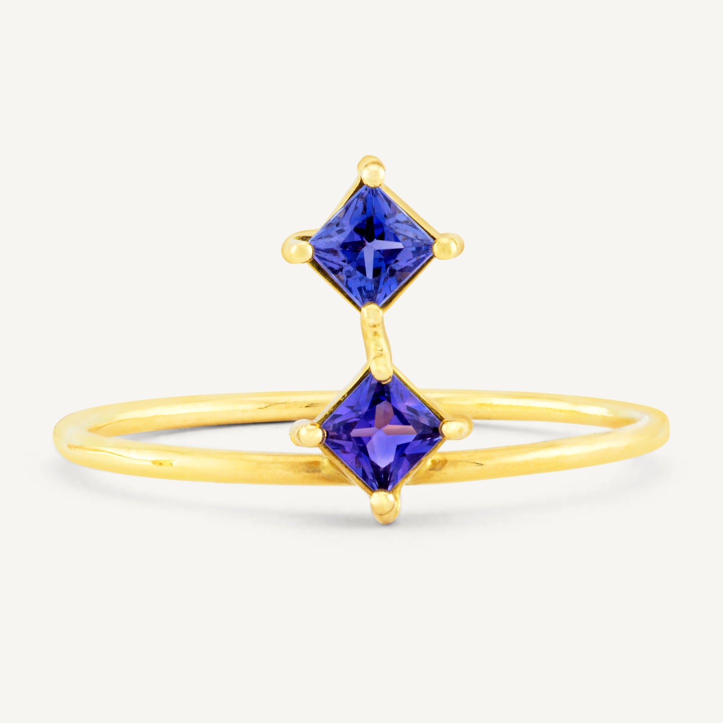 18K Yellow Gold Dual Sapphire Ring with Natural Blue Sapphires