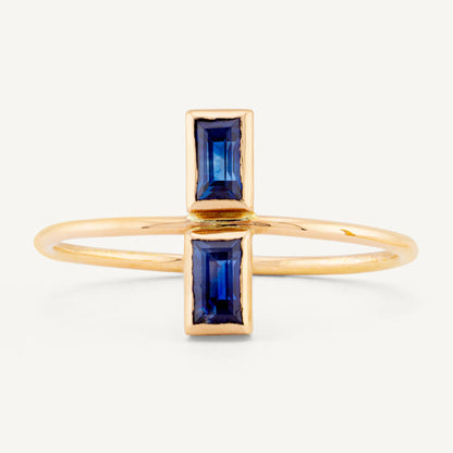 18K Yellow Gold Midnight Sapphire Ring with Natural Blue Sapphires