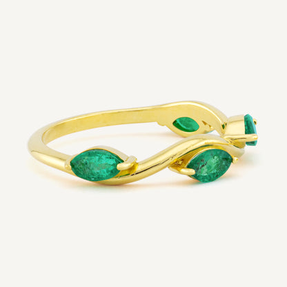 18K Yellow Gold Emerald Swirl Ring with Natural Green Emeralds