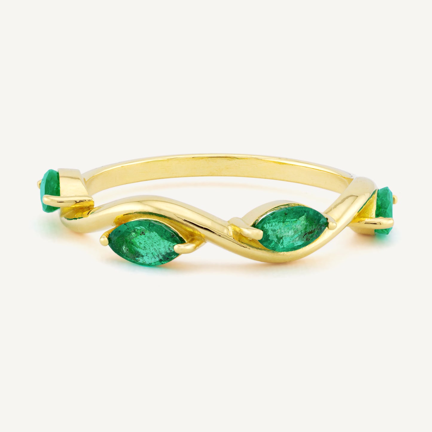 18K Yellow Gold Emerald Swirl Ring with Natural Green Emeralds