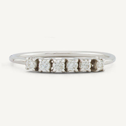 18K White Gold Six-Stone Diamond Ring with Natural Diamonds