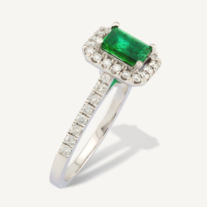 18K White Gold Royal Emerald Diamond Ring with Natural Emerald and Diamonds