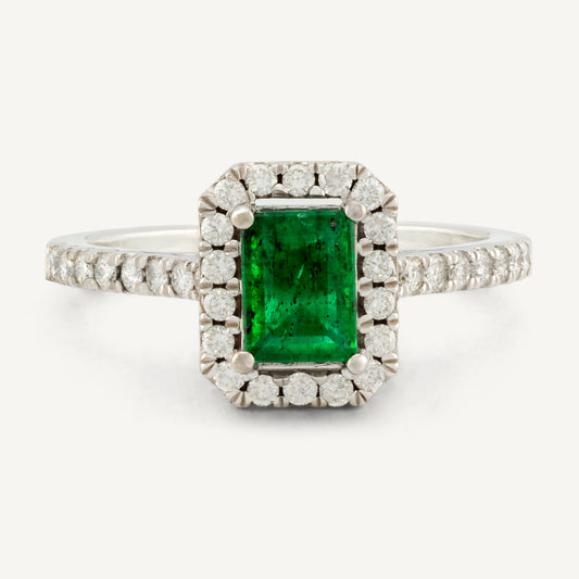 18K White Gold Royal Emerald Diamond Ring with Natural Emerald and Diamonds