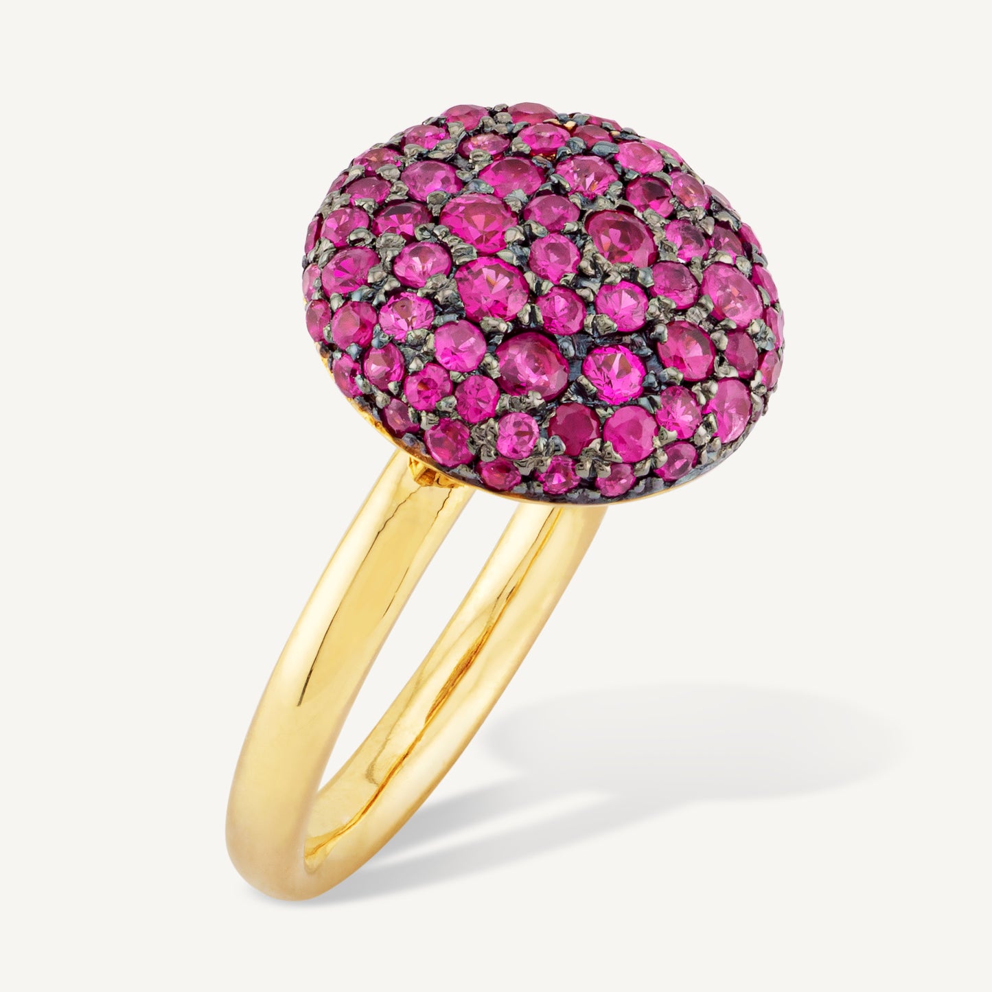 18K Yellow Gold Domed Ruby Ring with Natural Red Rubies