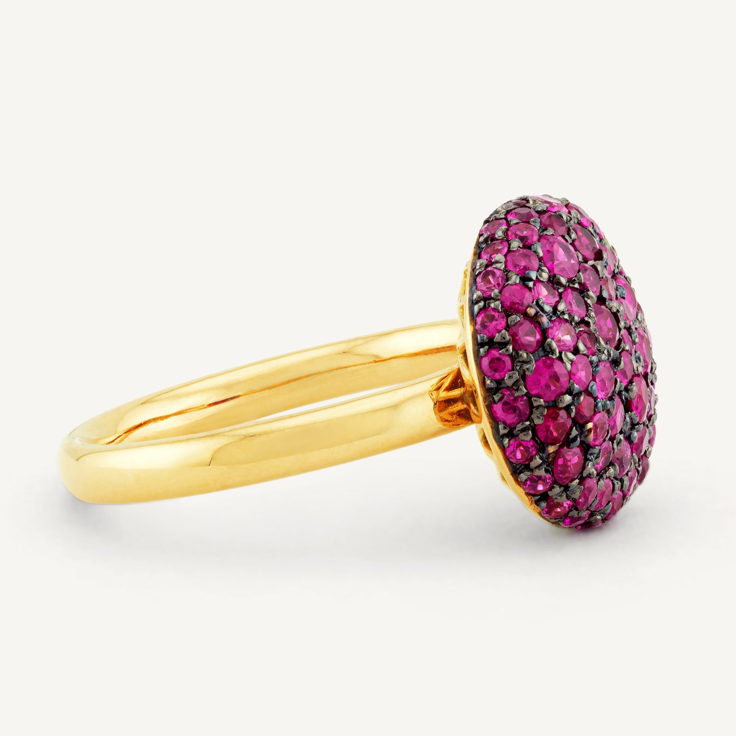 18K Yellow Gold Domed Ruby Ring with Natural Red Rubies