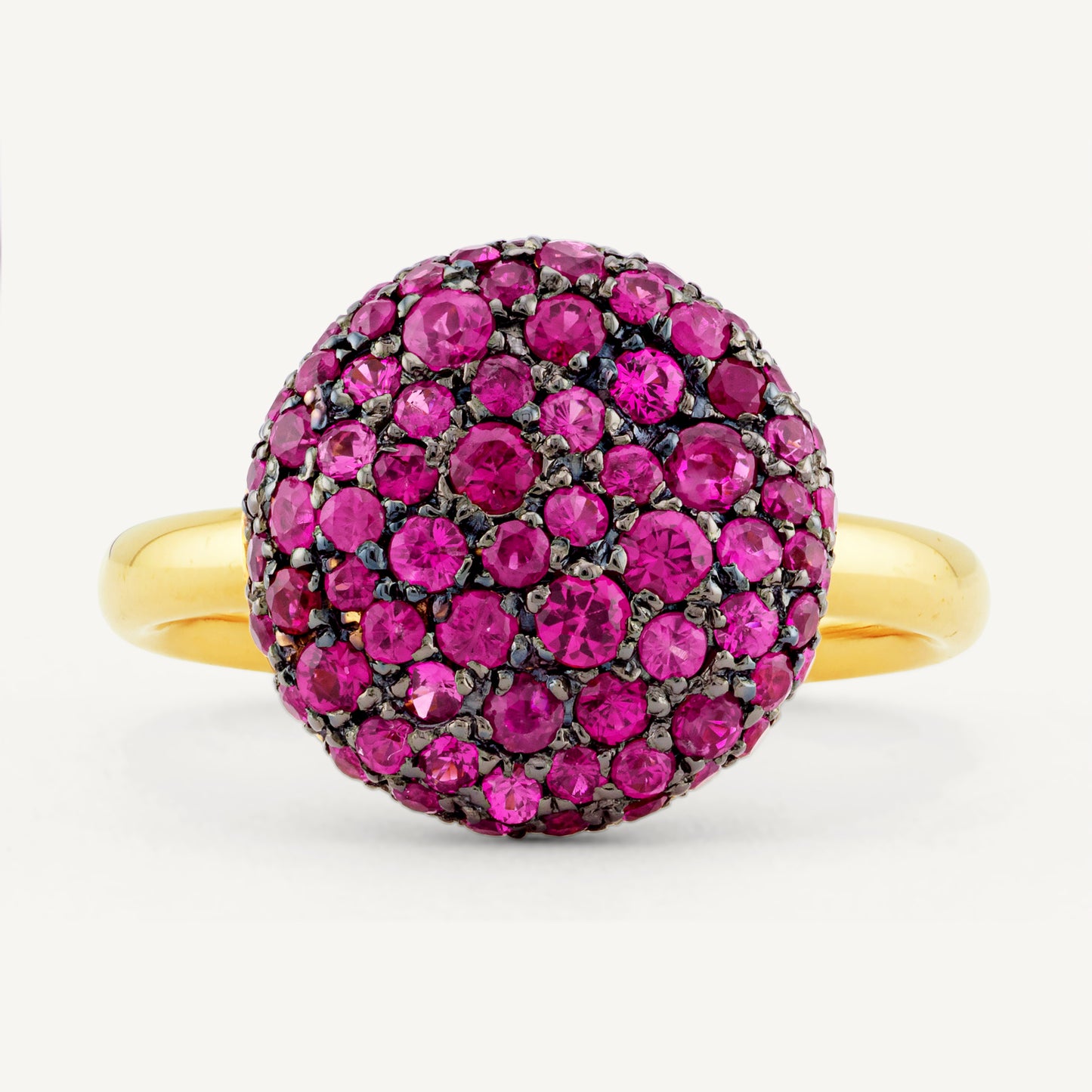 18K Yellow Gold Domed Ruby Ring with Natural Red Rubies