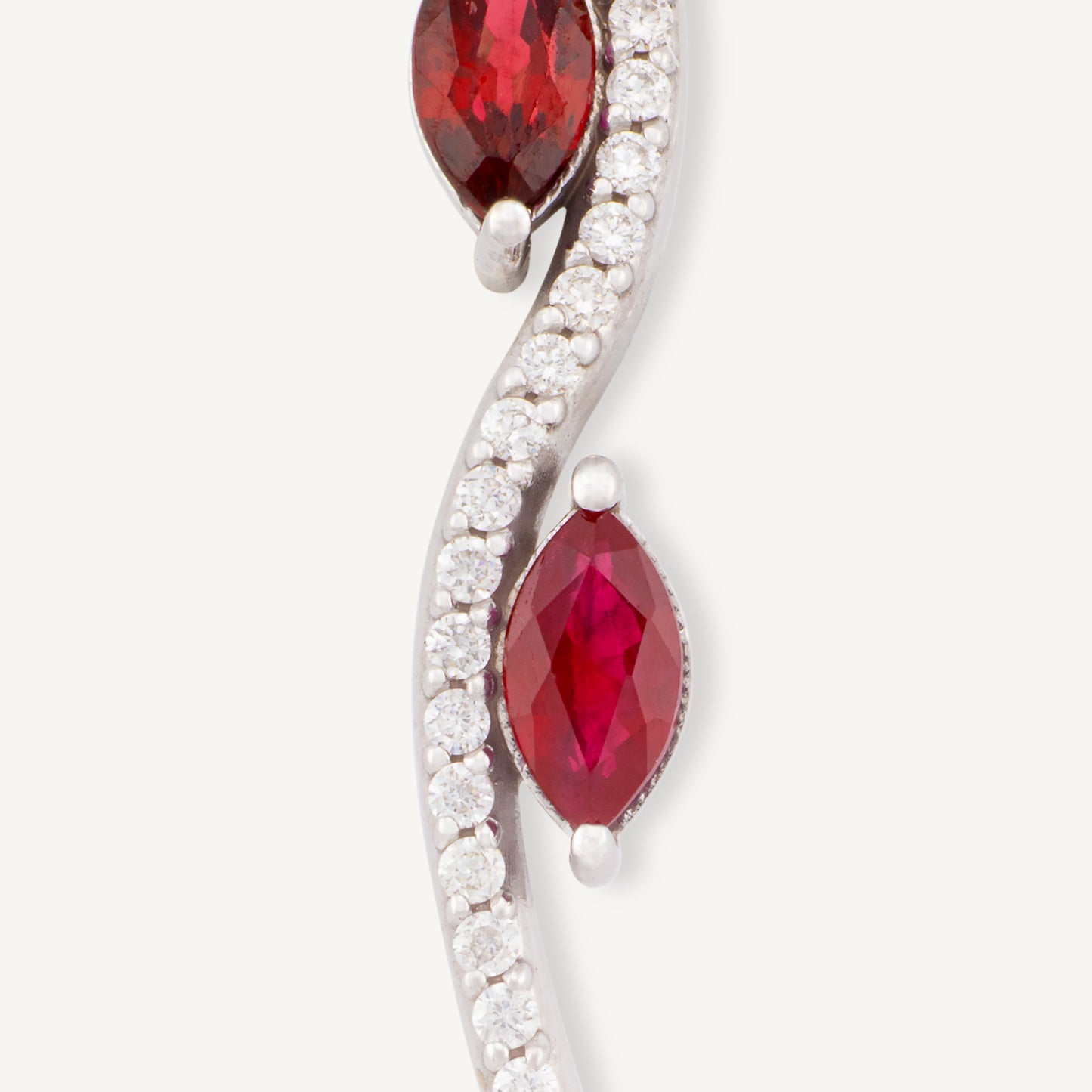 18K White Gold Ruby Swirl Bracelet with Natural Red Rubies and Diamonds