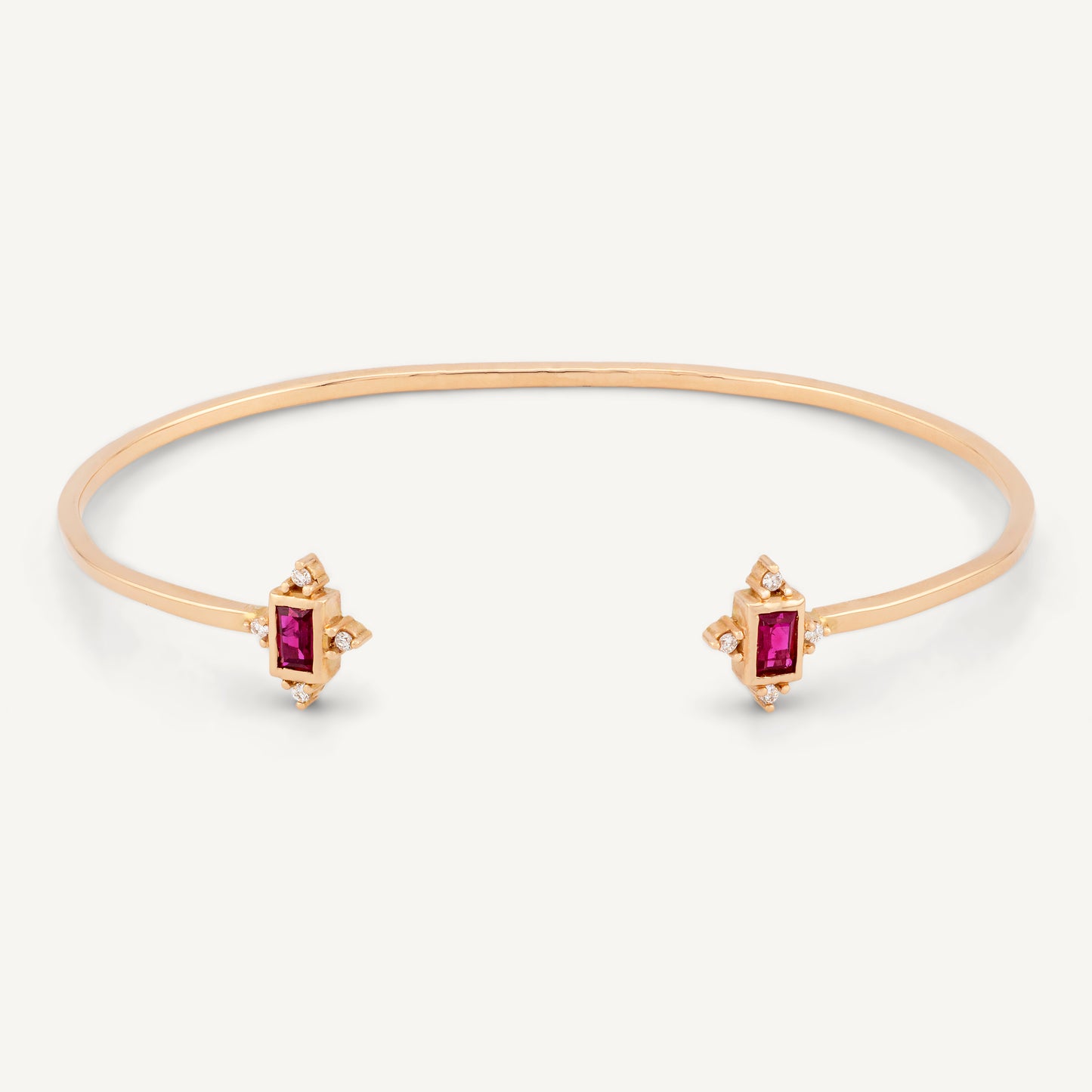 18K Rose Gold Ruby Open Cuff Bracelet with Natural Rubies and Diamonds