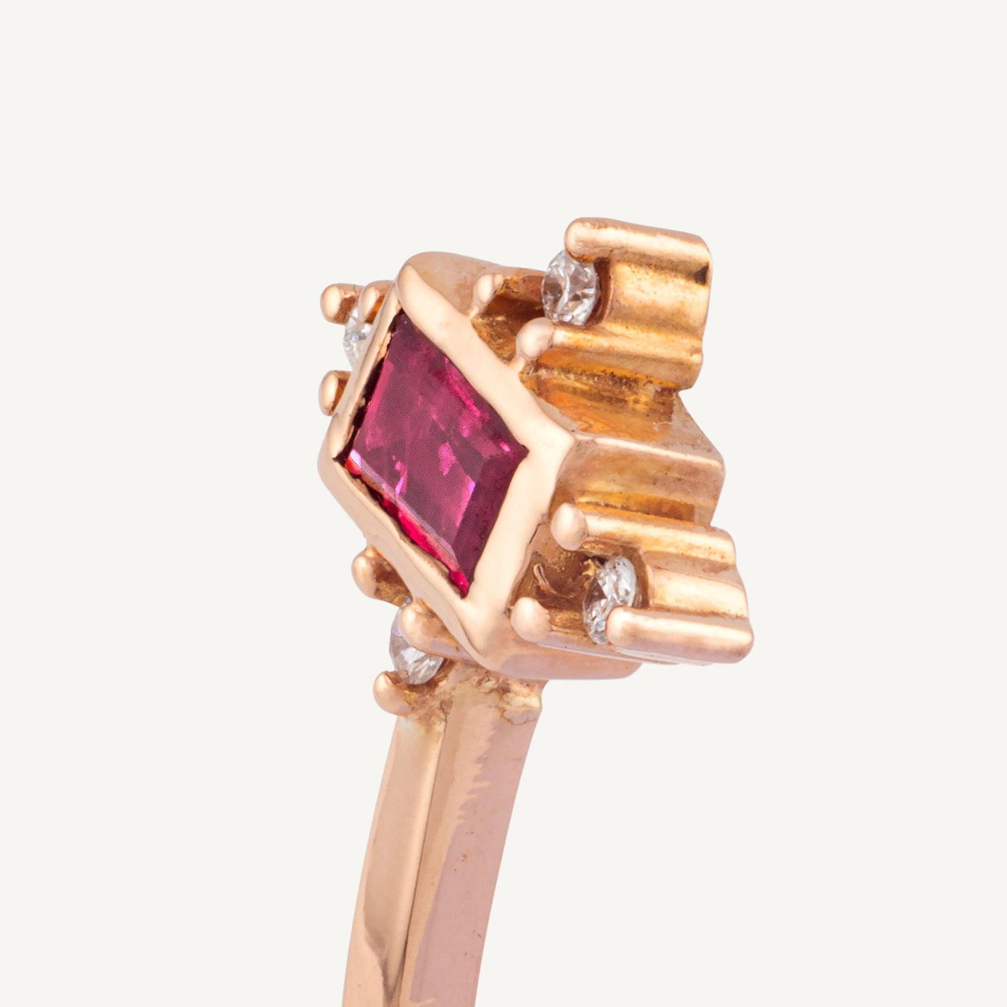 18K Rose Gold Ruby Open Cuff Bracelet with Natural Rubies and Diamonds